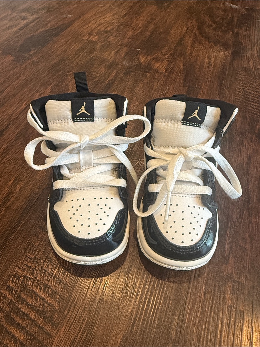 Nike Air Jordan Toddler Gold Black and White High-Top Sneakers